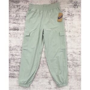 NWT Asics Cargo Jogger Pants‎ Mens S/P Small Green Stretch Woven MSRP $50